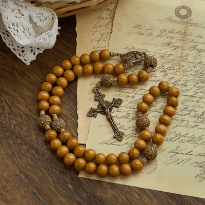 FREE Today: Holy Family & Crucifix of Handmade 10mm Olive Wood Bead Rosary for Holy Prayer
