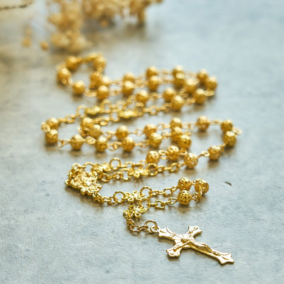 FREE Today: Sacred Heart of Jesus & Crucifix of 6mm Golden Metal Ball Flower Rosary