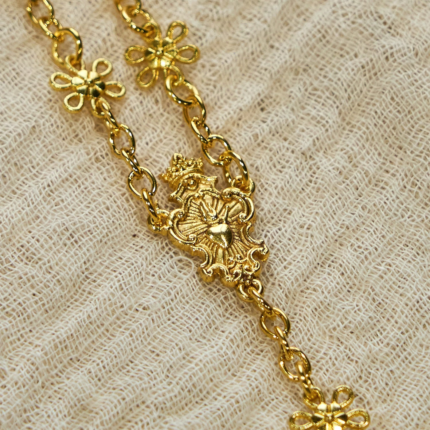 FREE Today: Sacred Heart of Jesus & Crucifix of 6mm Golden Metal Ball Flower Rosary