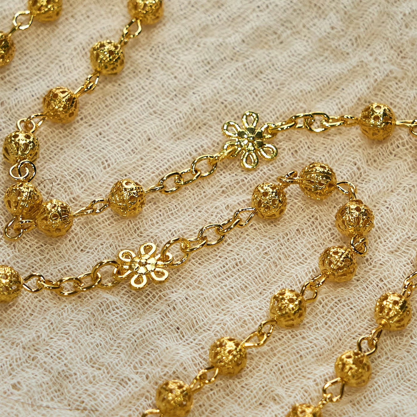 FREE Today: Sacred Heart of Jesus & Crucifix of 6mm Golden Metal Ball Flower Rosary