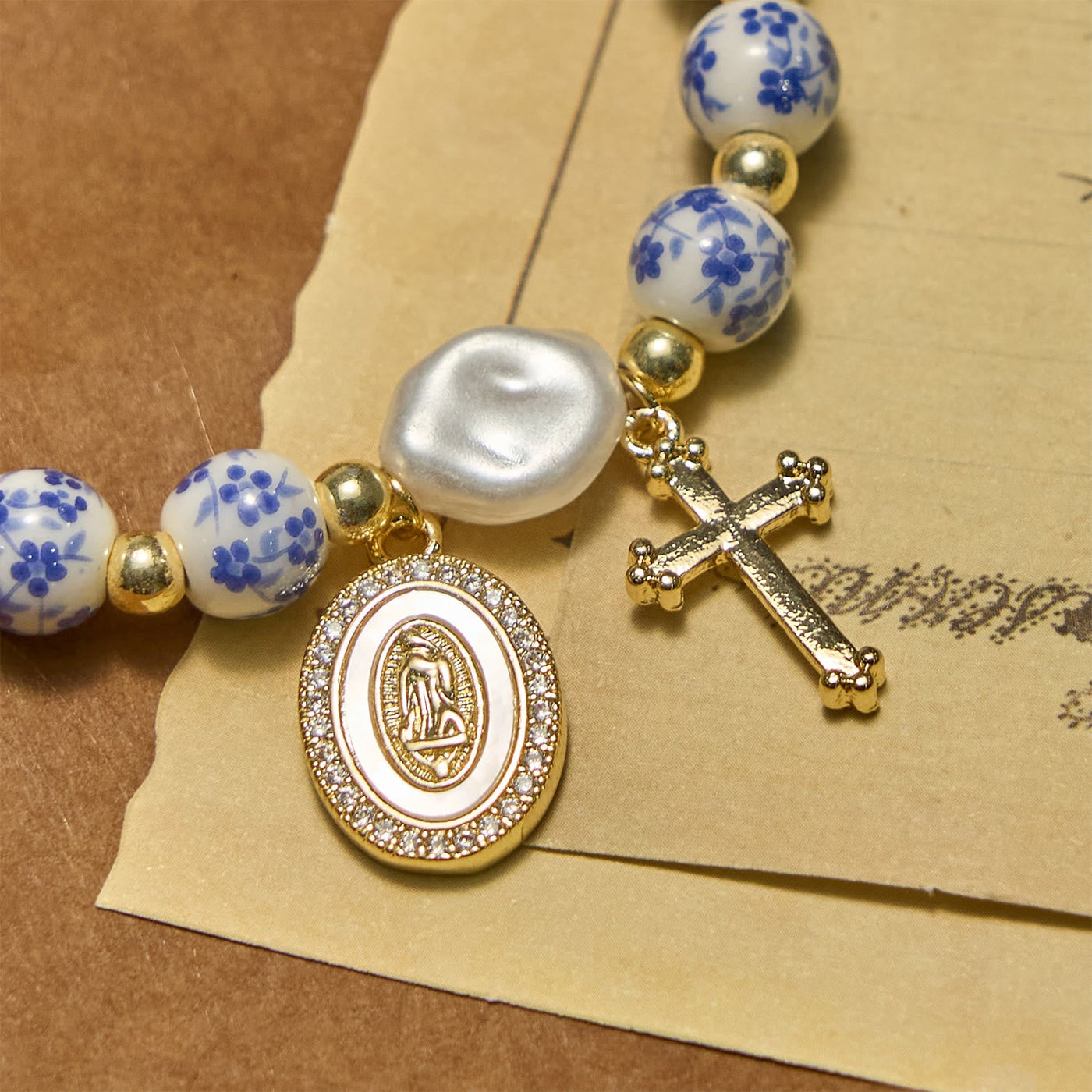 Christianartworkshop Our Lady Medal & Cross Floral-Inspired Bracelet: Faith Meets Style