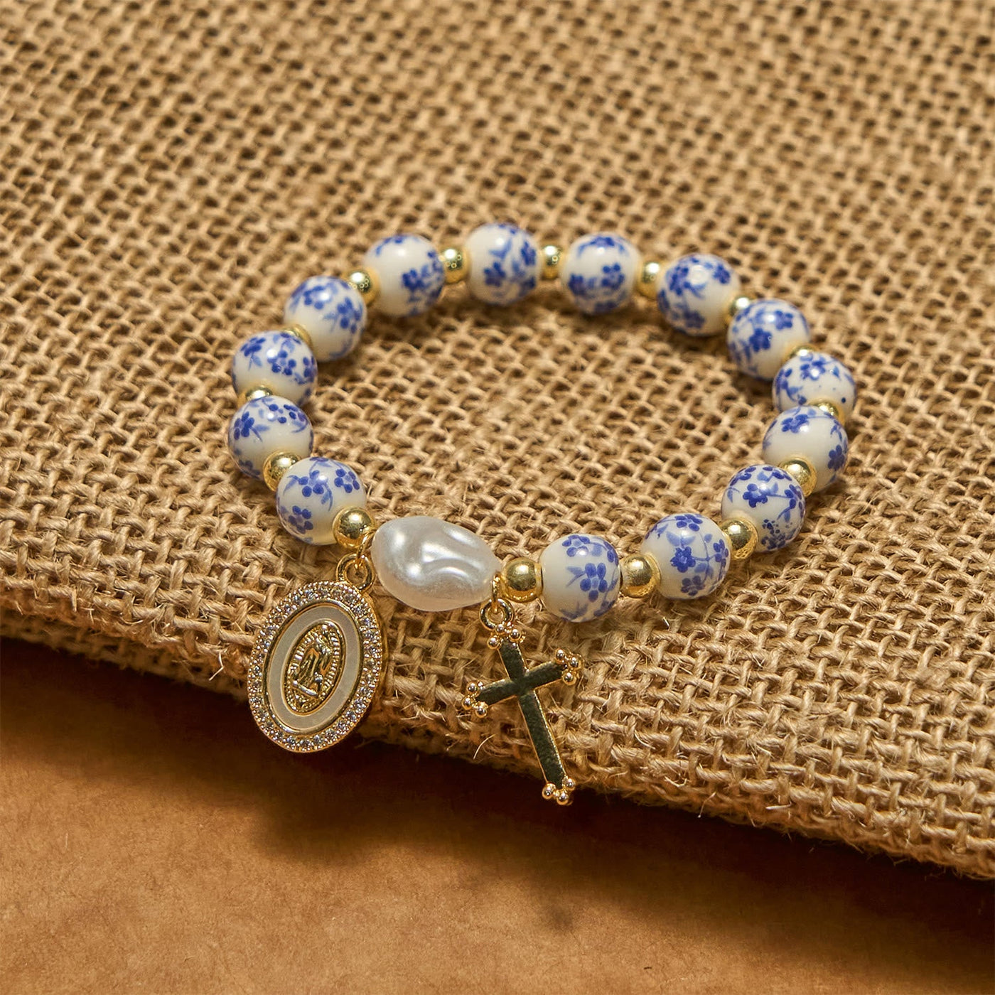 Christianartworkshop Our Lady Medal & Cross Floral-Inspired Bracelet: Faith Meets Style