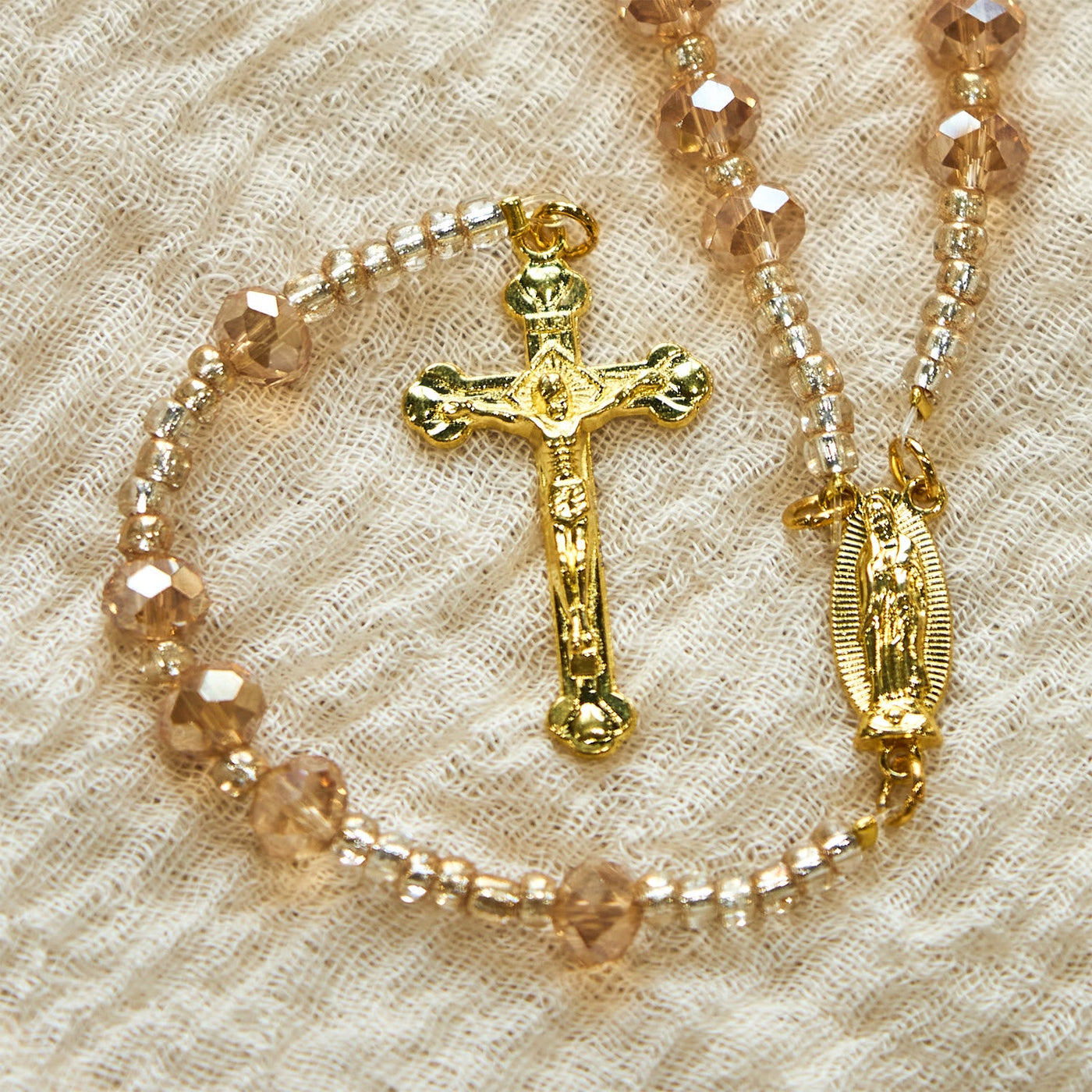 Christianartworkshop Champagne Crystal Our Lady of Guadalupe Rosary: A Divine Sparkle