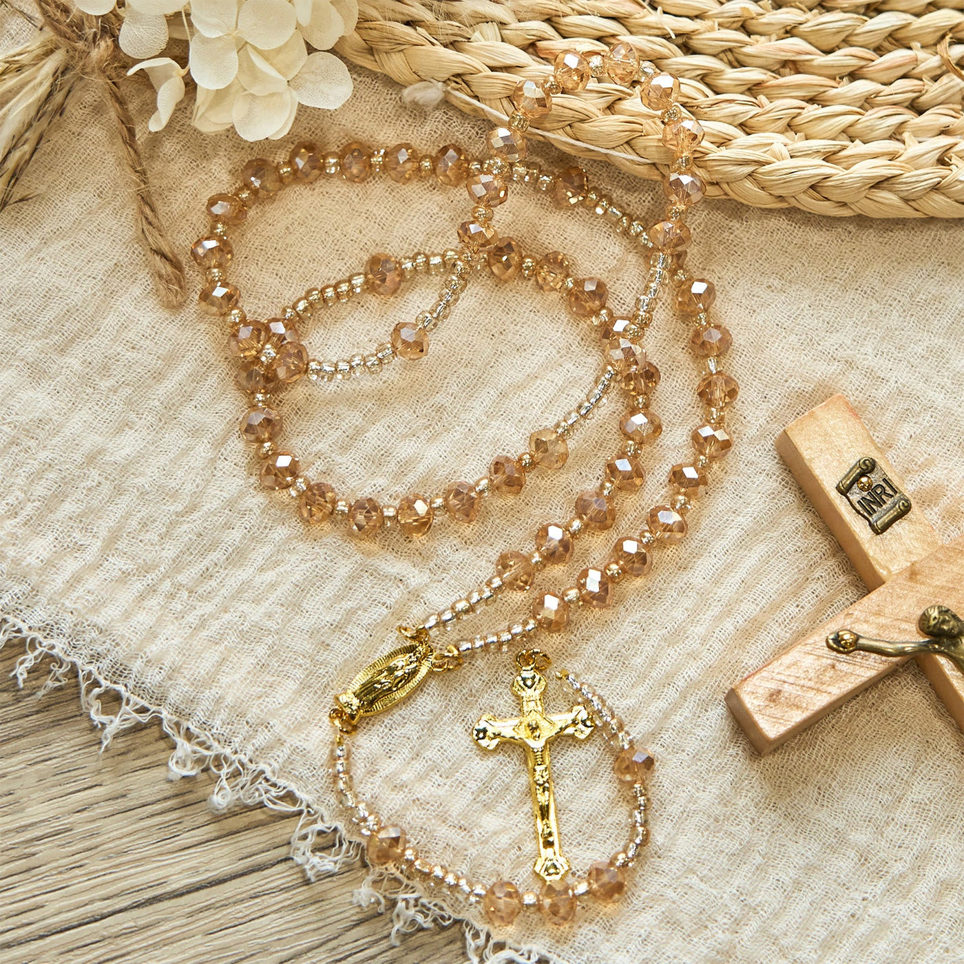 Christianartworkshop Champagne Crystal Our Lady of Guadalupe Rosary: A Divine Sparkle