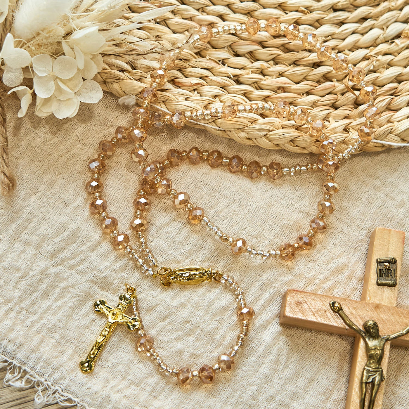 Christianartworkshop Champagne Crystal Our Lady of Guadalupe Rosary: A Divine Sparkle