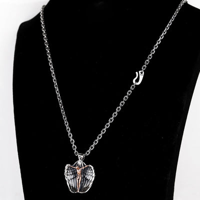 Christianartworkshop 925 Sterling Silver Crucifix with Angel Wings Vintage Necklace: Distinctive Emblem of Divine Grace