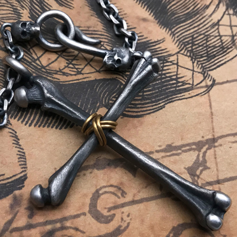 Christianartworkshop 925 Sterling Silver Minimalist Cross - Bone Necklace: Religious Emblem of Modern Spirituality