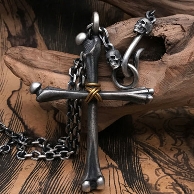 Christianartworkshop 925 Sterling Silver Minimalist Cross - Bone Necklace: Religious Emblem of Modern Spirituality
