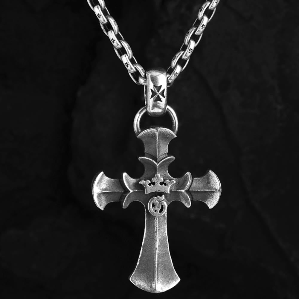 Christianartworkshop 925 Sterling Silver Vintage Cross with Crown Necklace: A Timeless Token of Religious Devotion