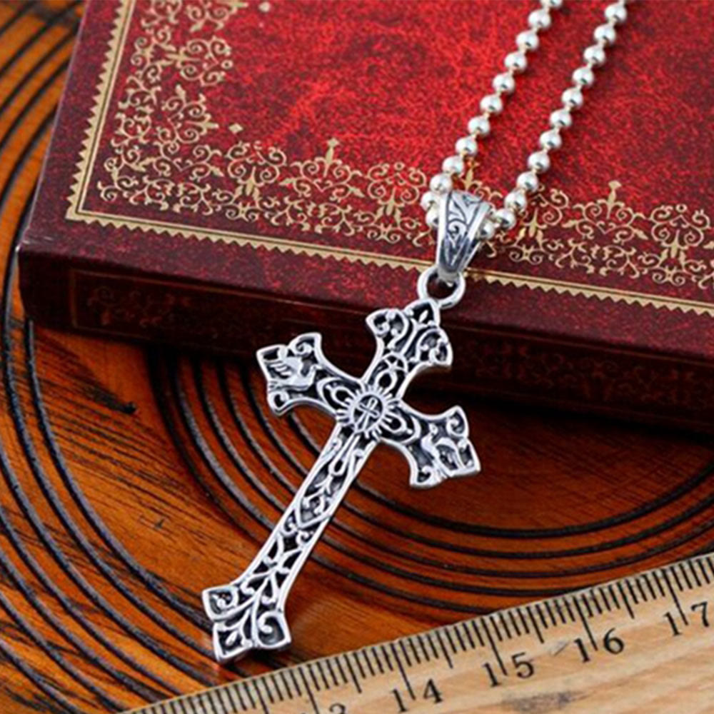 Christianartworkshop 925 Sterling Silver Vintage & Minimalist Style Cross Necklace: Distinctive Symbol of Faith