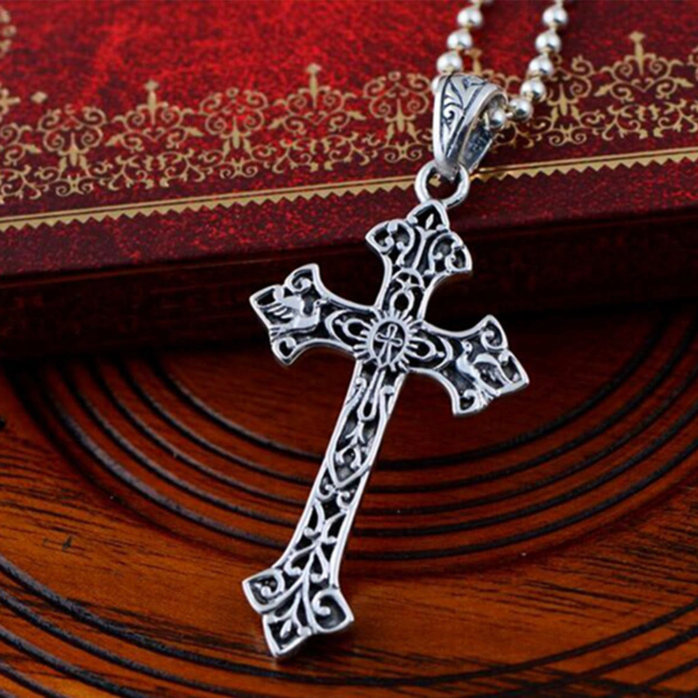 Christianartworkshop 925 Sterling Silver Vintage & Minimalist Style Cross Necklace: Distinctive Symbol of Faith