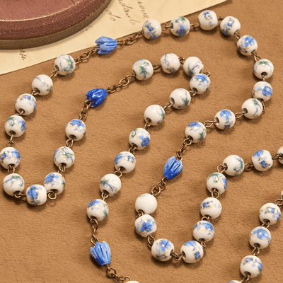 FREE Today: Immaculate Heart of Mary & Crucifix of 8 mm Round Blue Floral Acrylic Alloy Chain Rosary