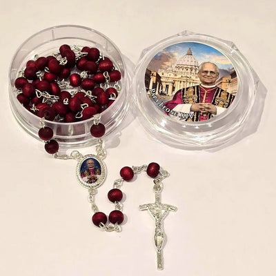 Christianartworkshop Pope Leo XIV Red Wood Beads Rosary Commemorating: A Spiritual Treasure