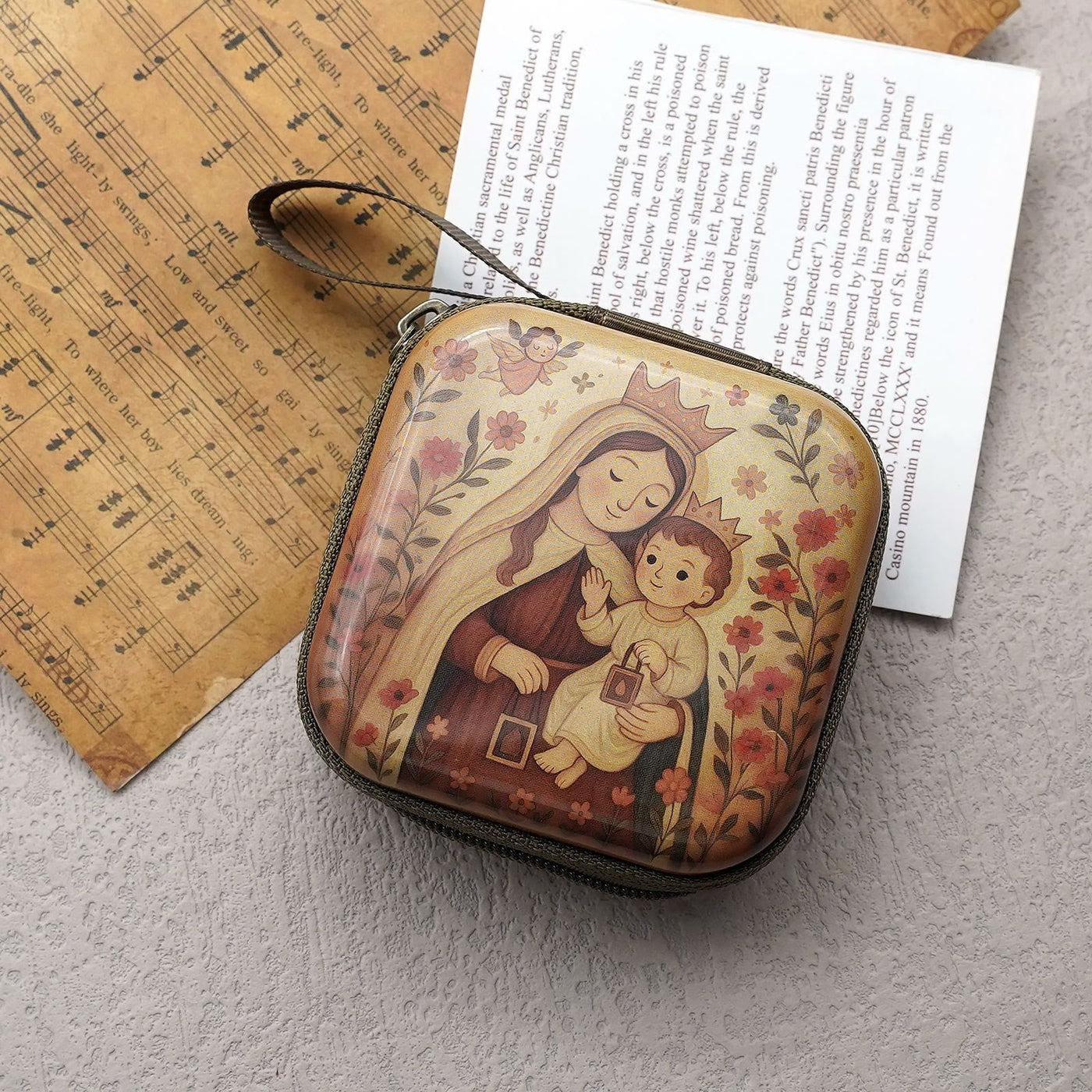 Christianartworkshop 9 Patterns Cartoon Style Square Rosary Cases: A Beautiful Blend of Faith and Function