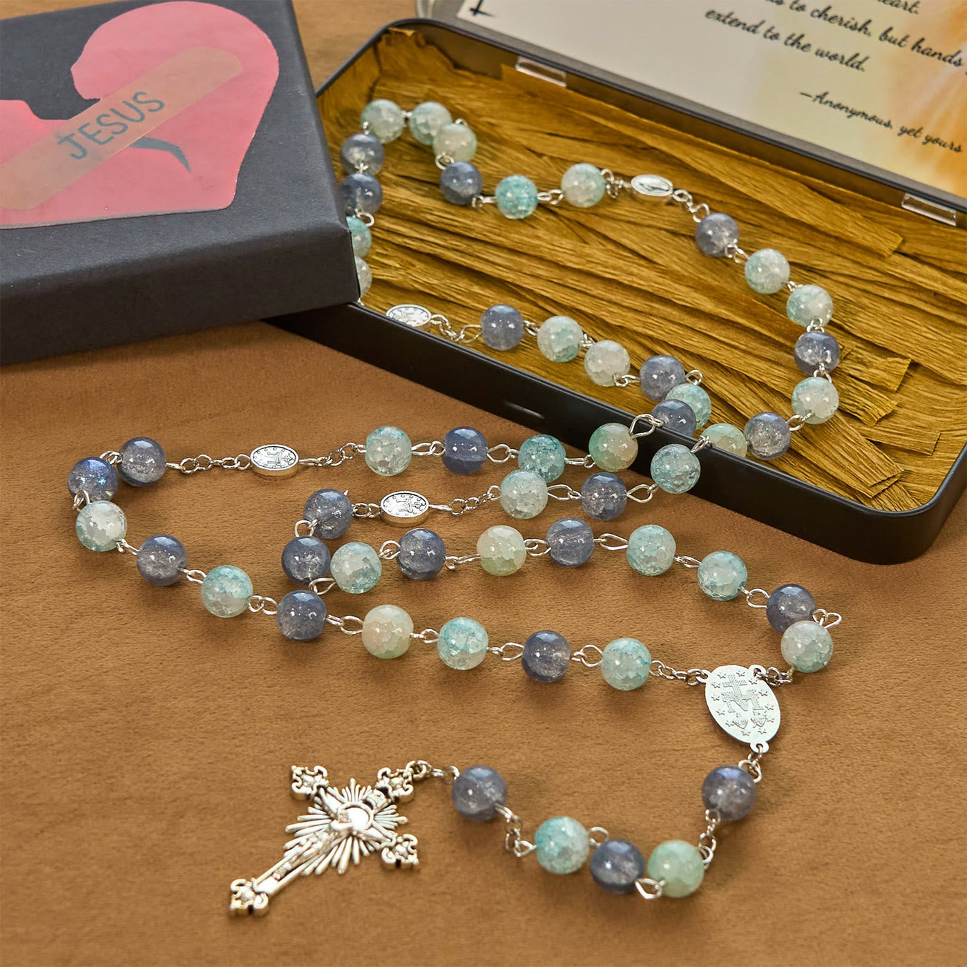 FREE Today: Handmade Original Grey Blue Rosary with Miraculous Medal: A Unique Expression of Faith