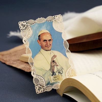 Christianartworkshop Vintage Style Papal Bookmark with Delicate Lace and Pope Francis: Spiritual Grace