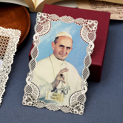 Christianartworkshop Vintage Style Papal Bookmark with Delicate Lace and Pope Francis: Spiritual Grace