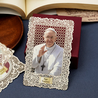 Christianartworkshop Vintage Style Papal Bookmark with Delicate Lace and Pope Francis: Spiritual Grace