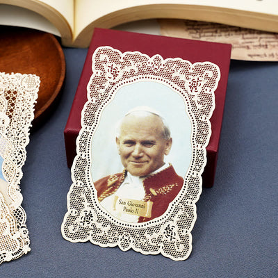 Christianartworkshop Vintage Style Papal Bookmark with Delicate Lace and Pope Francis: Spiritual Grace