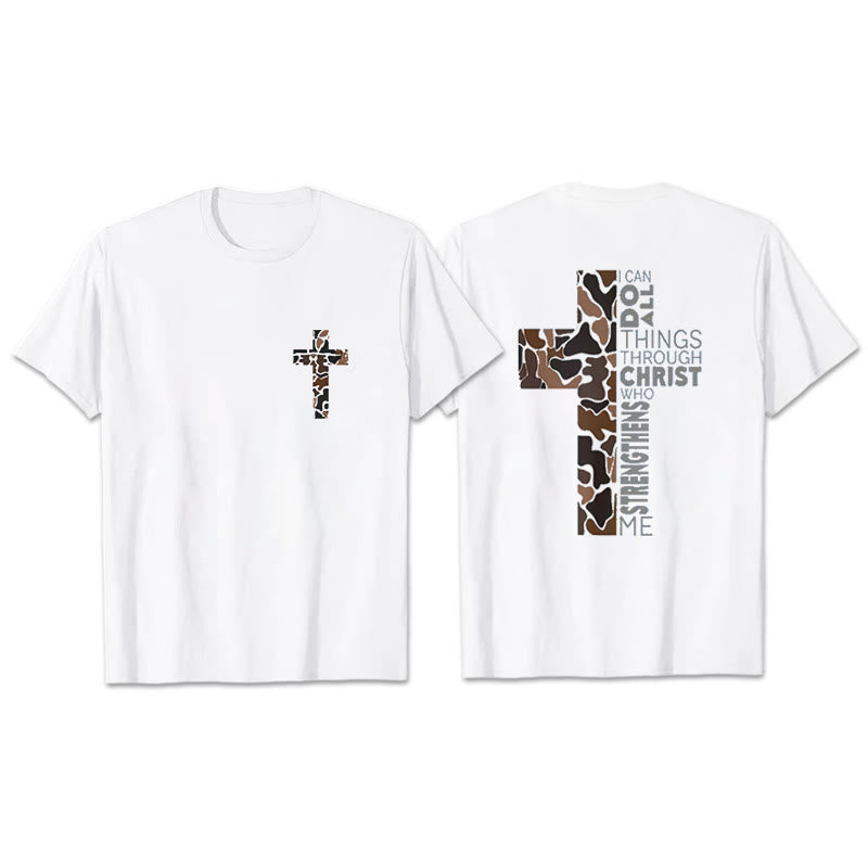 Christianartworkshop Camo Cross Design With Philippians 4:13 Verse Christian T-Shirt