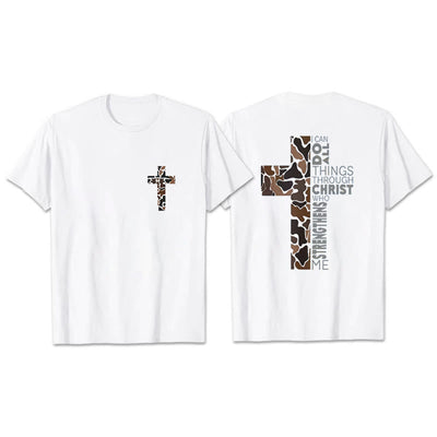 Christianartworkshop Camo Cross Design With Philippians 4:13 Verse Christian T-Shirt