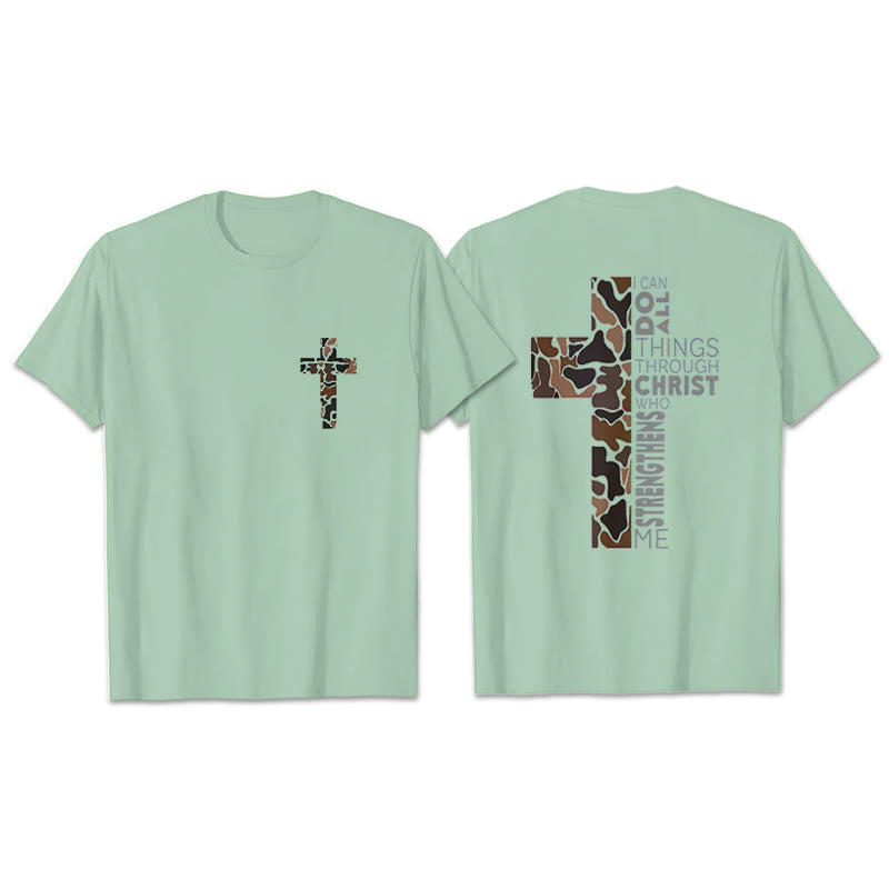 Christianartworkshop Camo Cross Design With Philippians 4:13 Verse Christian T-Shirt
