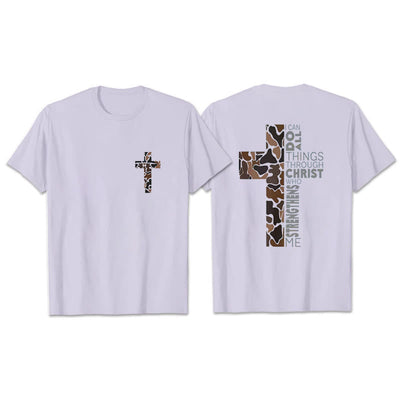 Christianartworkshop Camo Cross Design With Philippians 4:13 Verse Christian T-Shirt