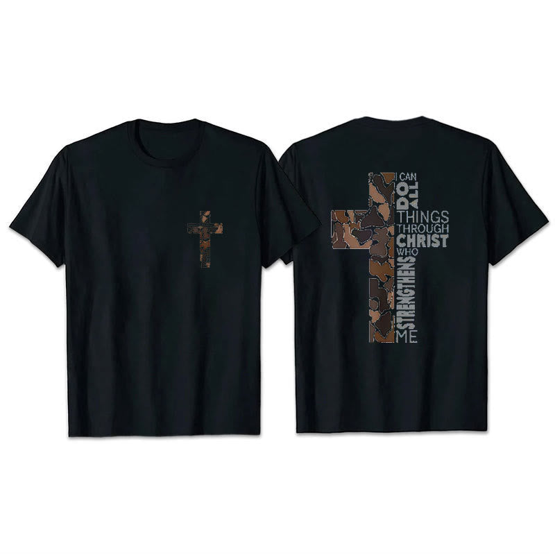Christianartworkshop Camo Cross Design With Philippians 4:13 Verse Christian T-Shirt