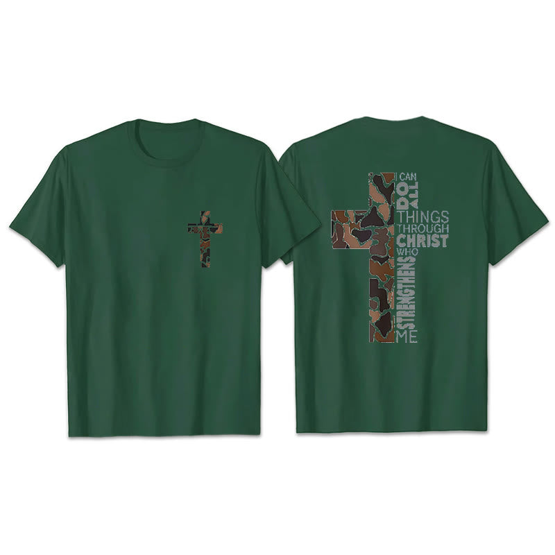 Christianartworkshop Camo Cross Design With Philippians 4:13 Verse Christian T-Shirt