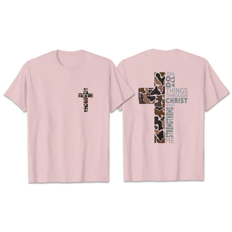 Christianartworkshop Camo Cross Design With Philippians 4:13 Verse Christian T-Shirt