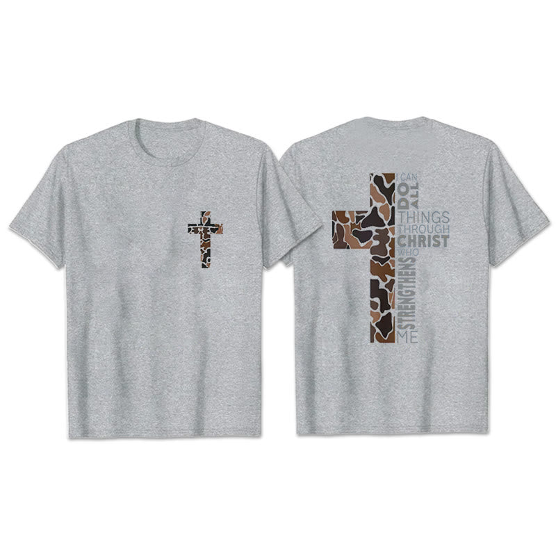 Christianartworkshop Camo Cross Design With Philippians 4:13 Verse Christian T-Shirt
