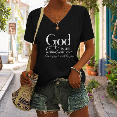 Christianartworkshop Women's God Is Still Writing Your Story Print V-Neck T-shirt