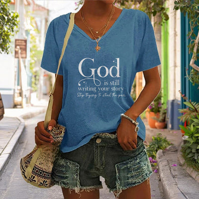 Christianartworkshop Women's God Is Still Writing Your Story Print V-Neck T-shirt