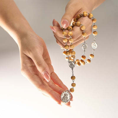 Christianartworkshop Olive Wood Rosary Featuring Our Lady Medal: Divine Devotion in Every Bead