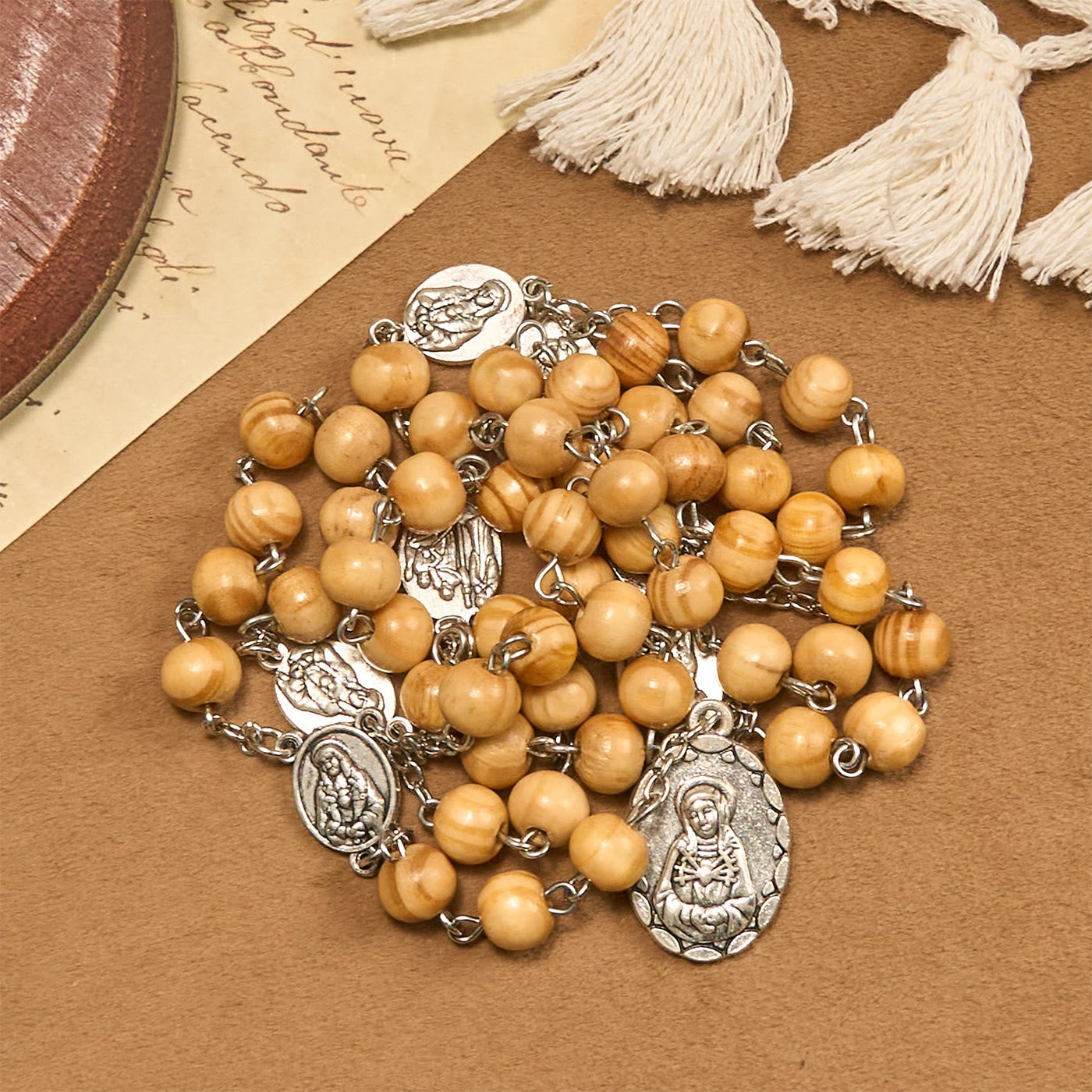 Christianartworkshop Olive Wood Rosary Featuring Our Lady Medal: Divine Devotion in Every Bead