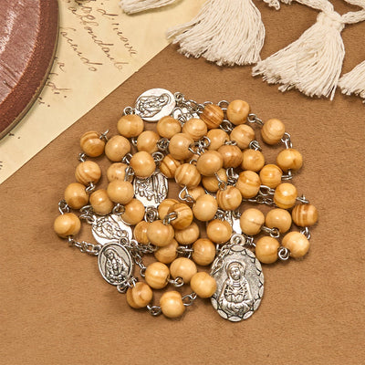 Christianartworkshop Olive Wood Rosary Featuring Our Lady Medal: Divine Devotion in Every Bead