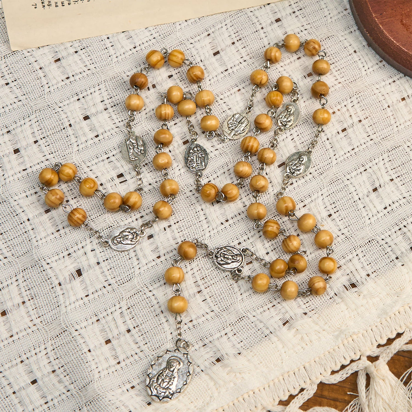 Christianartworkshop Olive Wood Rosary Featuring Our Lady Medal: Divine Devotion in Every Bead