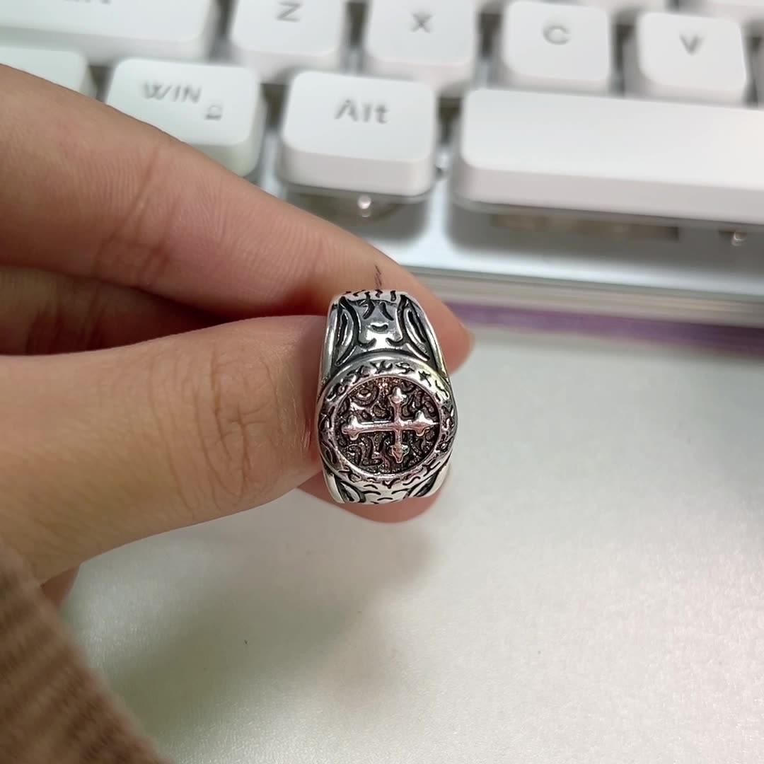 Christianartworkshop Classic 925 Silver Cross Ring with Ornate Patterns: Handmade Relic of Faith