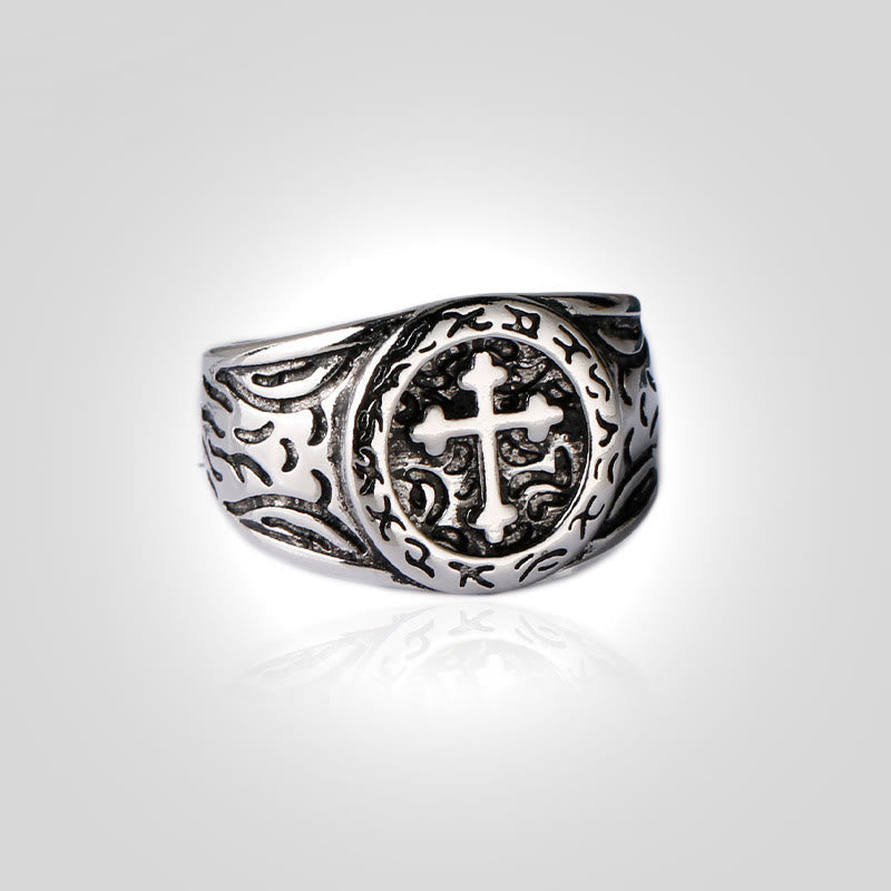 Christianartworkshop Classic 925 Silver Cross Ring with Ornate Patterns: Handmade Relic of Faith