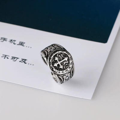 Christianartworkshop Classic 925 Silver Cross Ring with Ornate Patterns: Handmade Relic of Faith