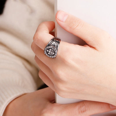 Christianartworkshop Classic 925 Silver Cross Ring with Ornate Patterns: Handmade Relic of Faith