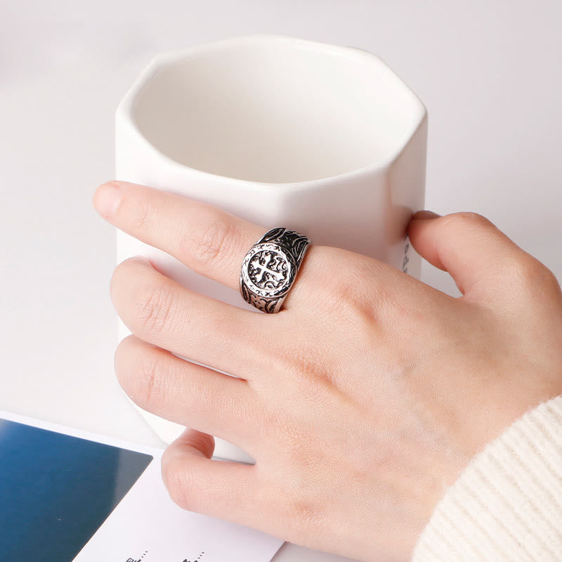 Christianartworkshop Classic 925 Silver Cross Ring with Ornate Patterns: Handmade Relic of Faith