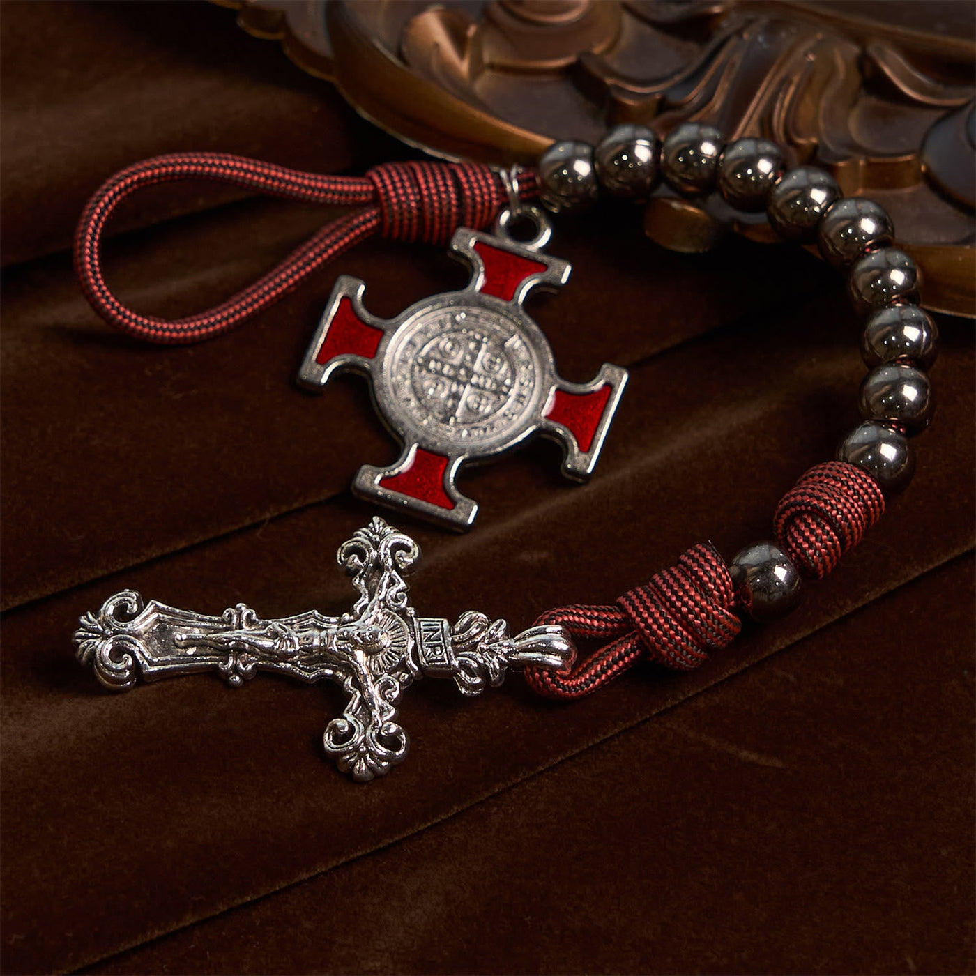 Christianartworkshop All-Place Portable Paracord Pocket Rosary with Crucifix & St. Benedict: Faith for Every Spot