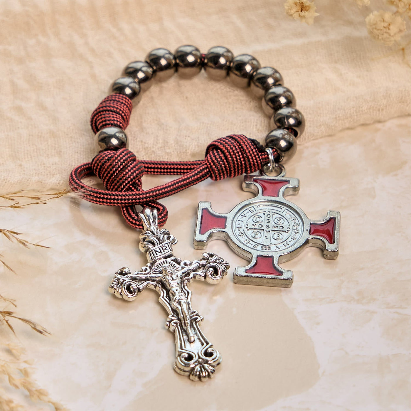 Christianartworkshop All-Place Portable Paracord Pocket Rosary with Crucifix & St. Benedict: Faith for Every Spot