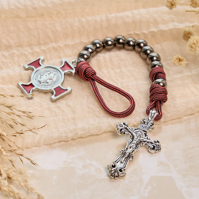 Christianartworkshop All-Place Portable Paracord Pocket Rosary with Crucifix & St. Benedict: Faith for Every Spot