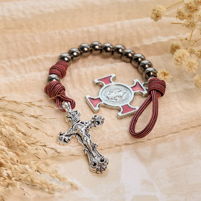 Christianartworkshop All-Place Portable Paracord Pocket Rosary with Crucifix & St. Benedict: Faith for Every Spot