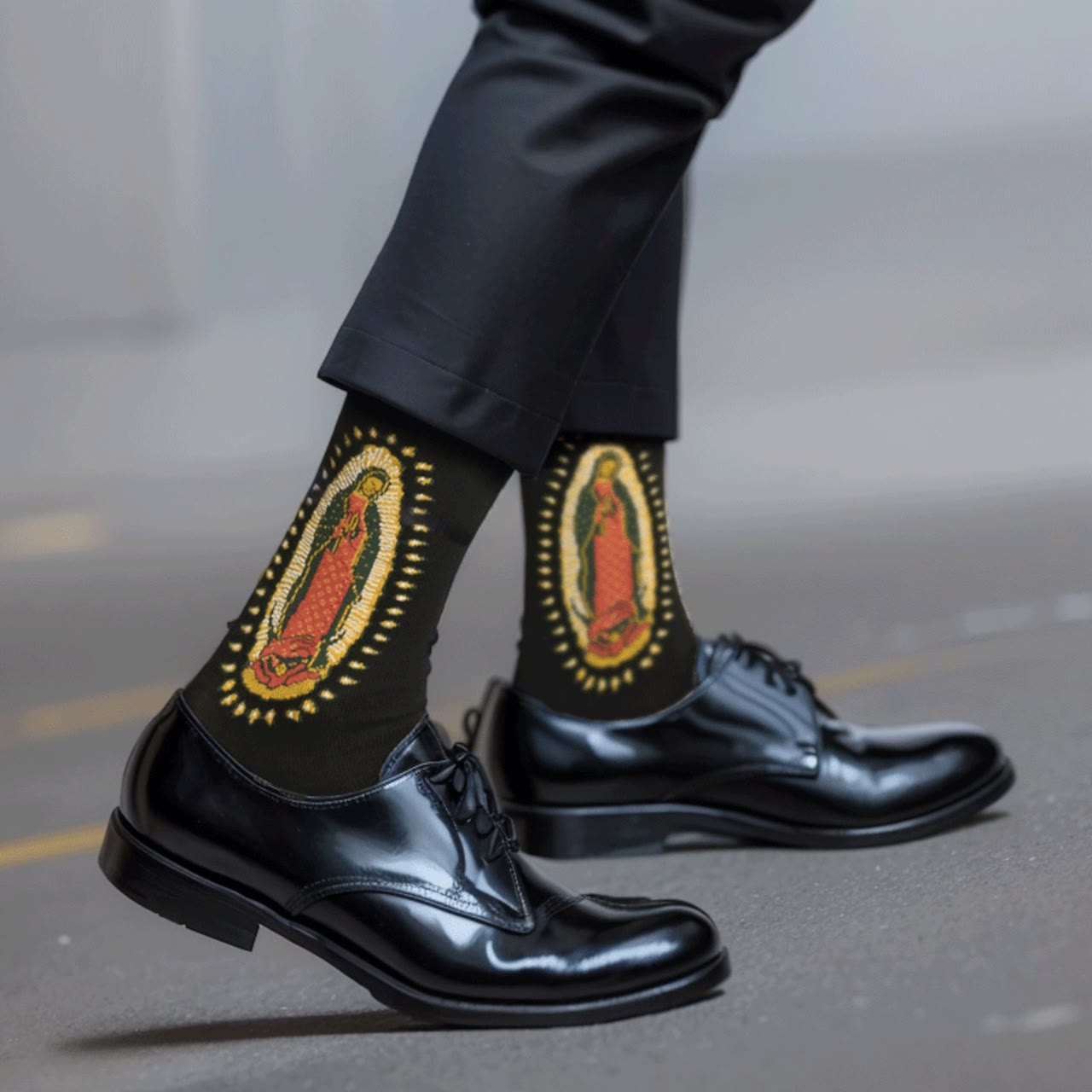 Christianartworkshop Black Virgin of Guadalupe Religious Unisex Crew Socks: Retro Design, Exclusive Faith Flair