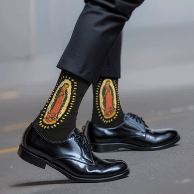 Christianartworkshop Black Virgin of Guadalupe Religious Unisex Crew Socks: Retro Design, Exclusive Faith Flair