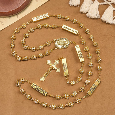 Christianartworkshop Our Lady of Fátima & Crucifix of 8 mm Round Golden Metal Gems Alloy Chain Rosary