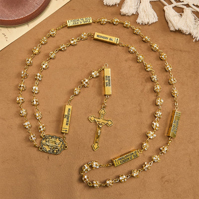 Christianartworkshop Our Lady of Fátima & Crucifix of 8 mm Round Golden Metal Gems Alloy Chain Rosary